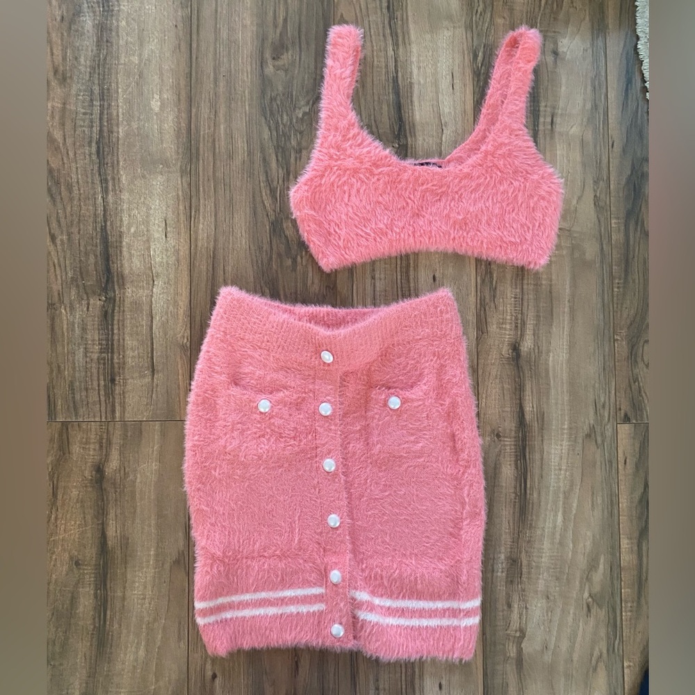 Finesse Pink Fuzzy Mini Skirt Set